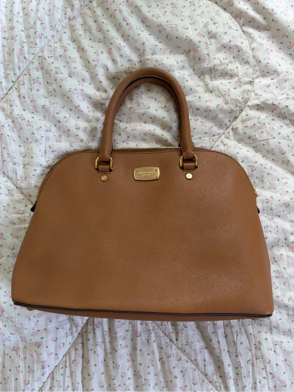 Michael Kors Tan Saffiano Leather Satchel with Gold Hardware